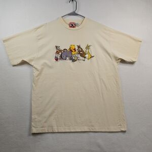 Vintage Winnie The Pooh Cream T-Shirt with All Characters Size L/XL